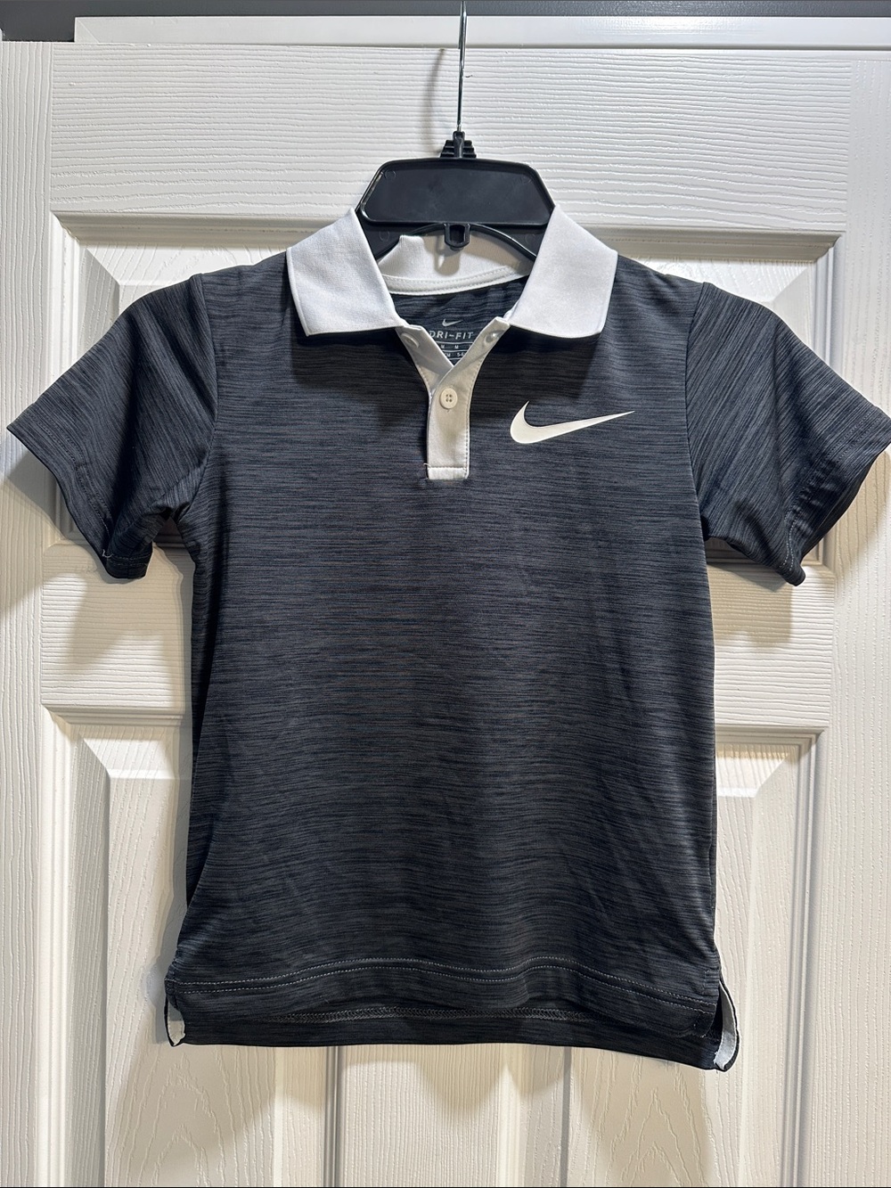 Nike Kids' Dark Gray Heather Polo with White Collar and Swoosh